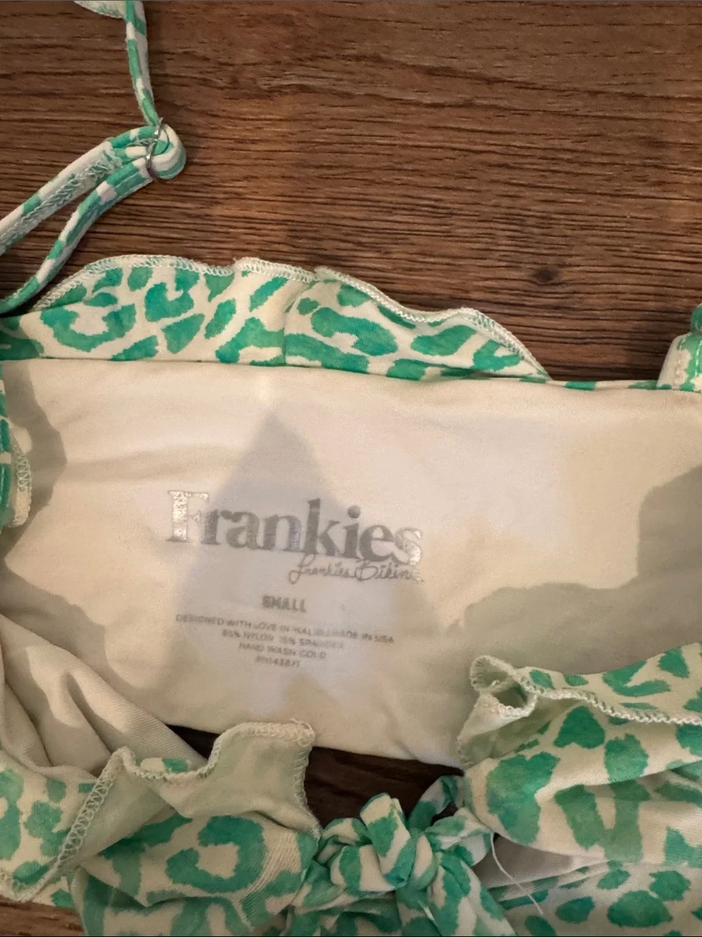 Frankie's Bikinis Green Leopard Print Tie-Back Bikini Top